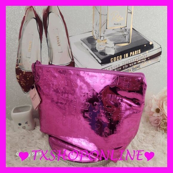 ❣️❣️{ Juicy Couture } Hot Pink Logo Large Makeup Pouch💄💄 NWT - Picture 4 of 5